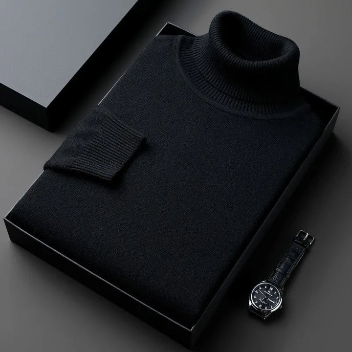 Stylish men's classic fit turtleneck sweater, a comfortable long-sleeve pullover for formal or casual wear.