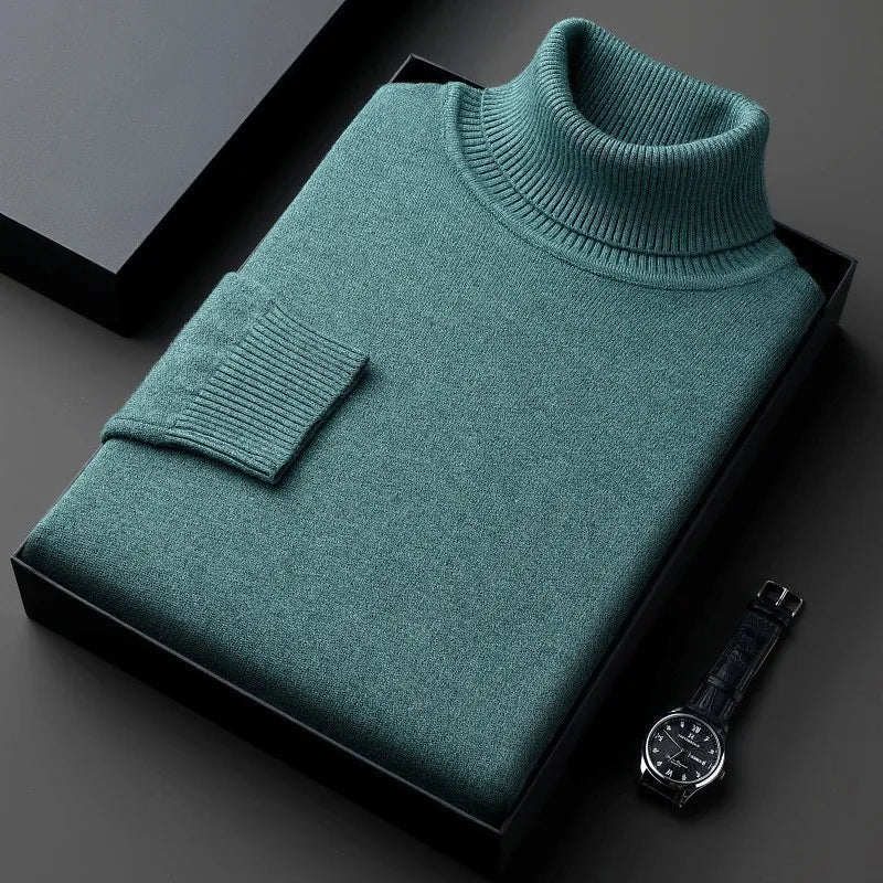Cozy men's long-sleeve turtleneck sweater, perfect for warmth and timeless winter style. A classic pullover.
