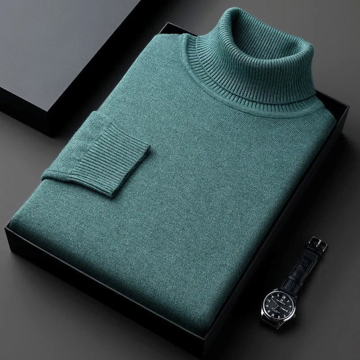 Cozy men's long-sleeve turtleneck sweater, perfect for warmth and timeless winter style. A classic pullover.
