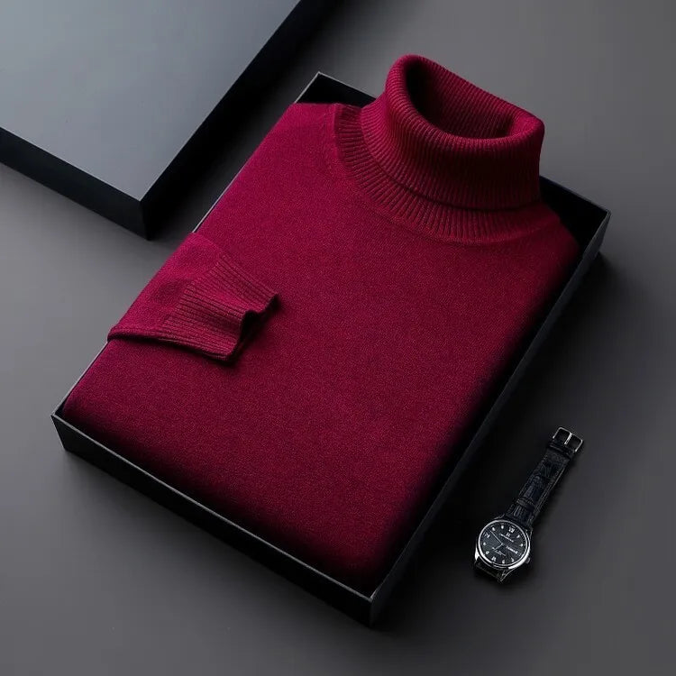 Elegant men's classic fit turtleneck sweater, ideal for sophisticated formal wear and smart winter fashion.
