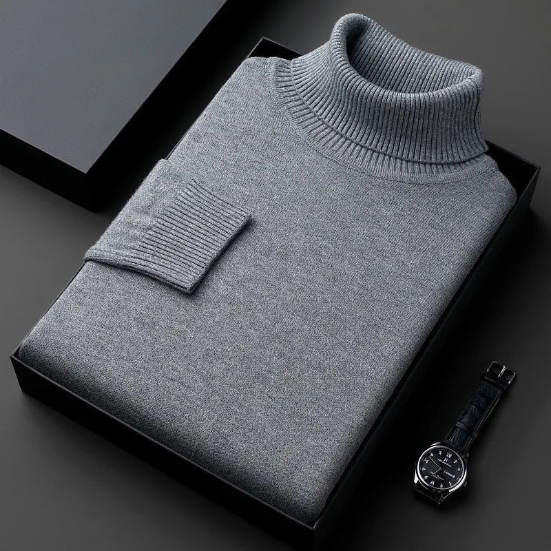Versatile men's classic fit turtleneck sweater, a long-sleeve pullover for timeless style in winter fashion.