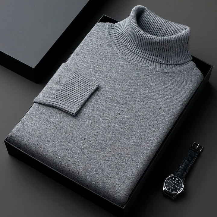 Versatile men's classic fit turtleneck sweater, a long-sleeve pullover for timeless style in winter fashion.