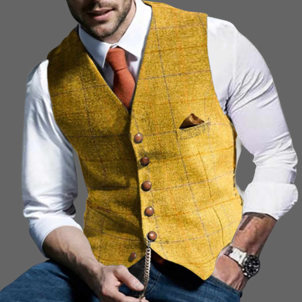Elegant men's double-breasted V-neck formal vest. A classic tailored piece for business, weddings & fashion.