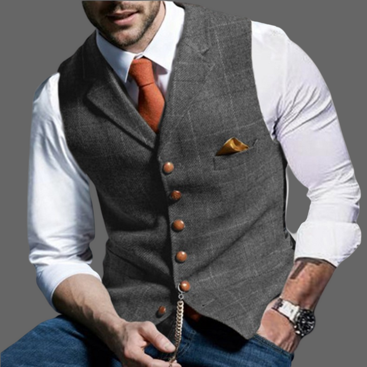 Stylish men's fashion vest for formal events. A classic tailored V-neck vest, perfect for business or wedding.
