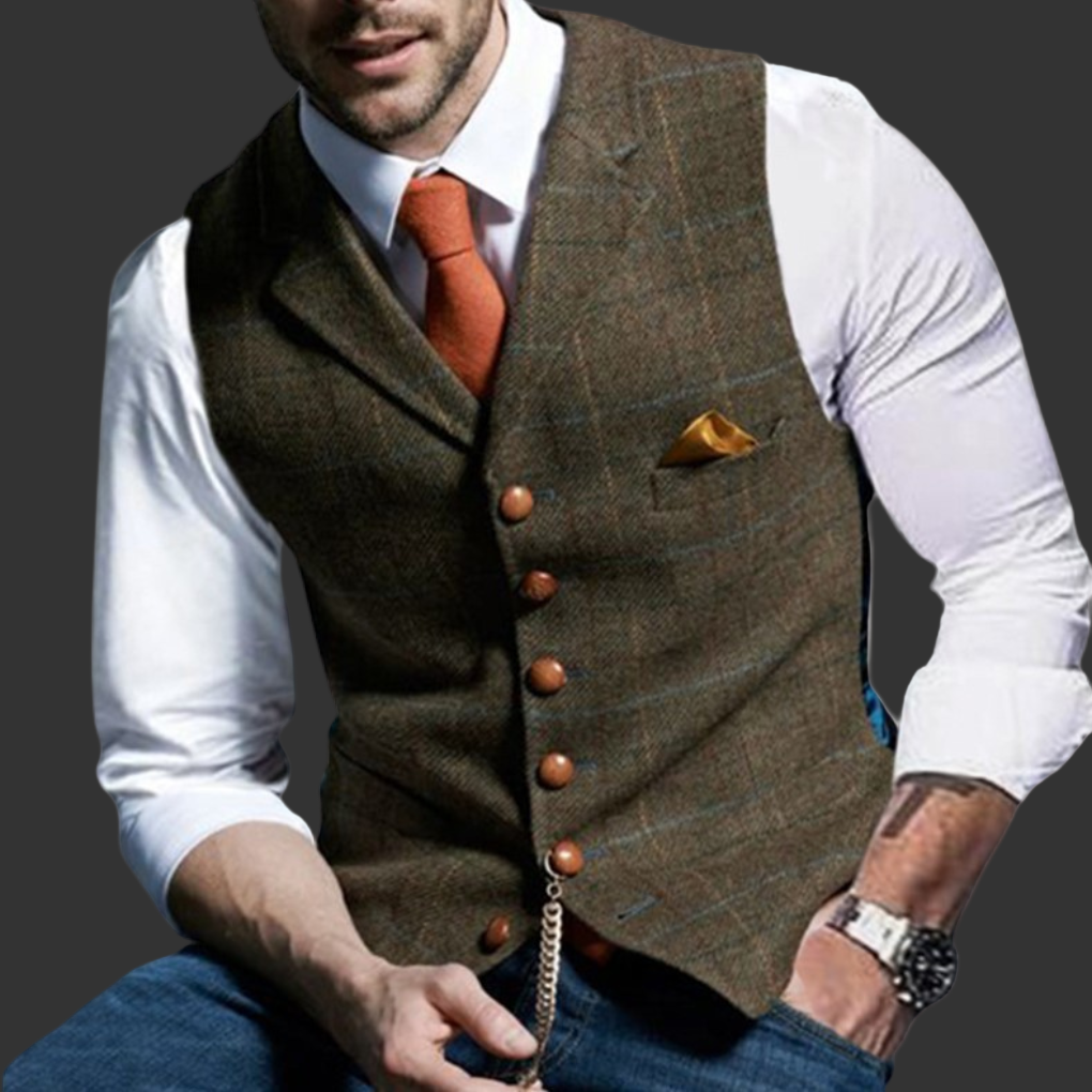 Timeless men's formal vest, an essential classic tailored piece for elegant wedding attire & business fashion.