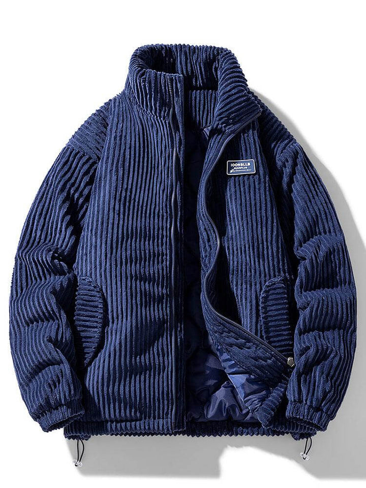Navy blue classic men's jacket, ideal for smart casual style and keeping warm on cooler days.