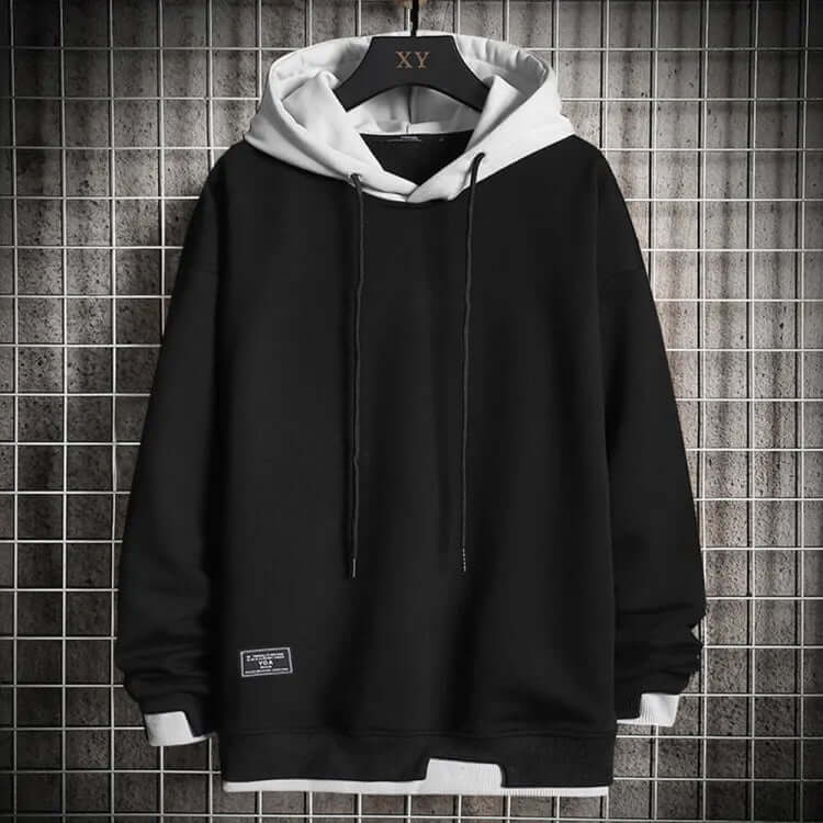 Versatile men's classic pullover hoodie in a neutral tone, featuring an adjustable hood and convenient pockets for comfort.