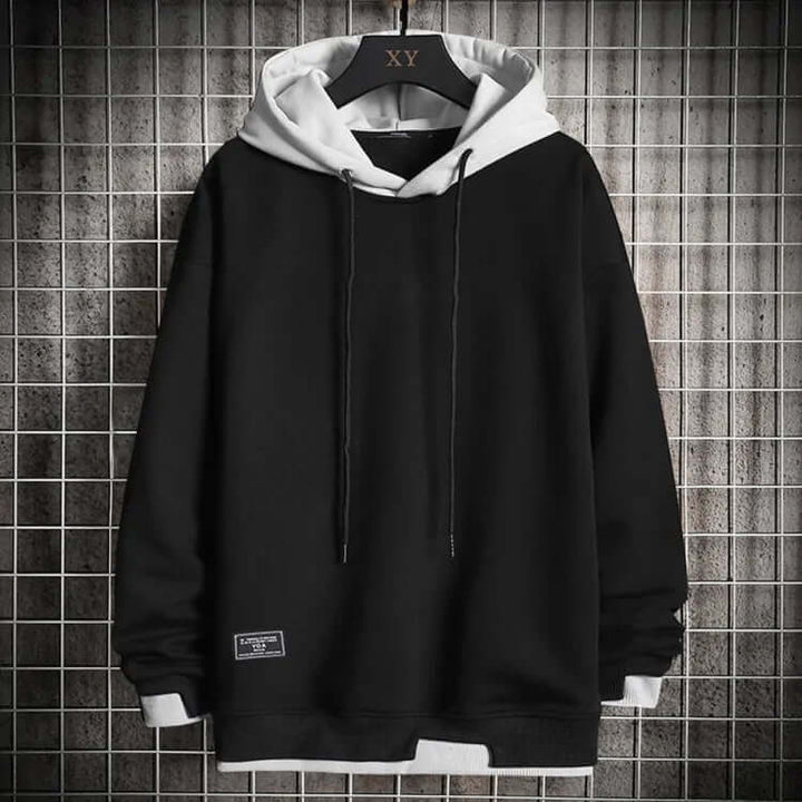 Versatile men's classic pullover hoodie in a neutral tone, featuring an adjustable hood and convenient pockets for comfort.