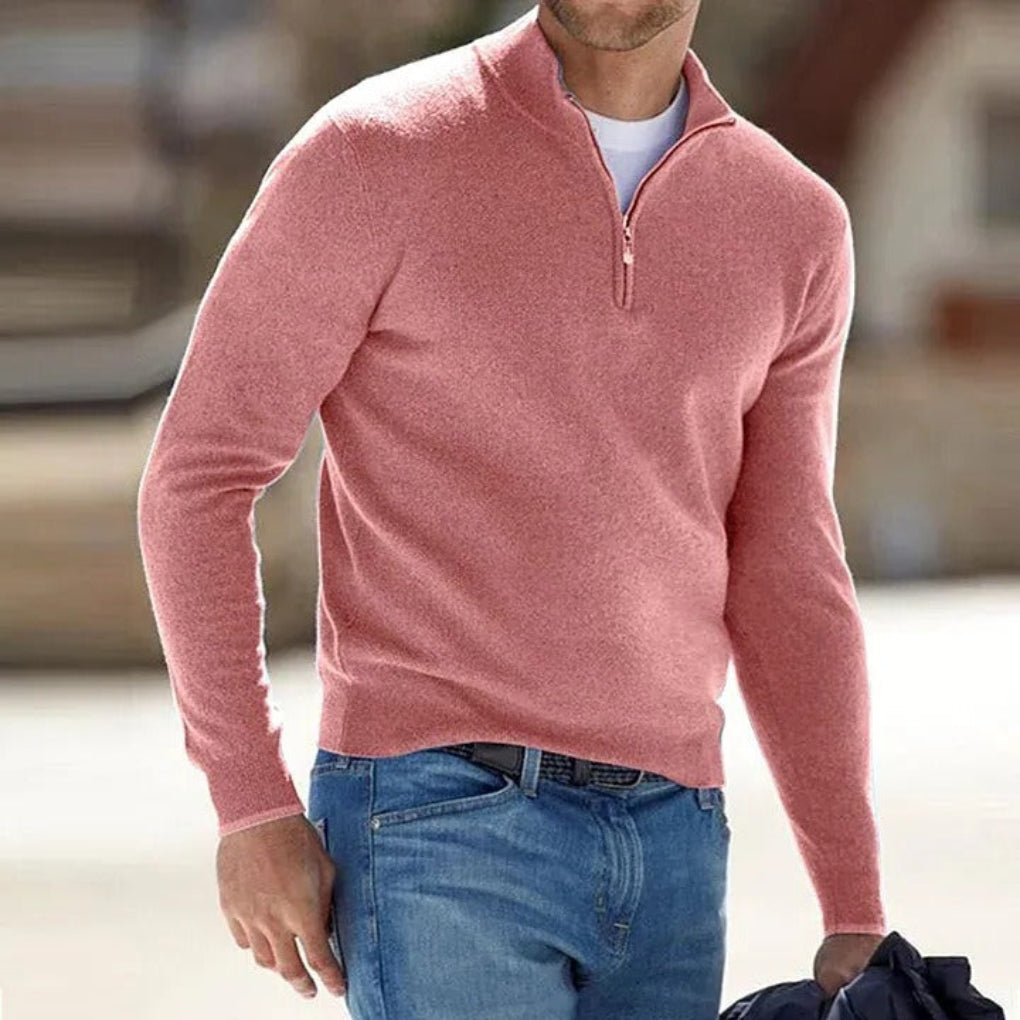 Men's classic grey zipper sweater for effortless daily style and comfort.