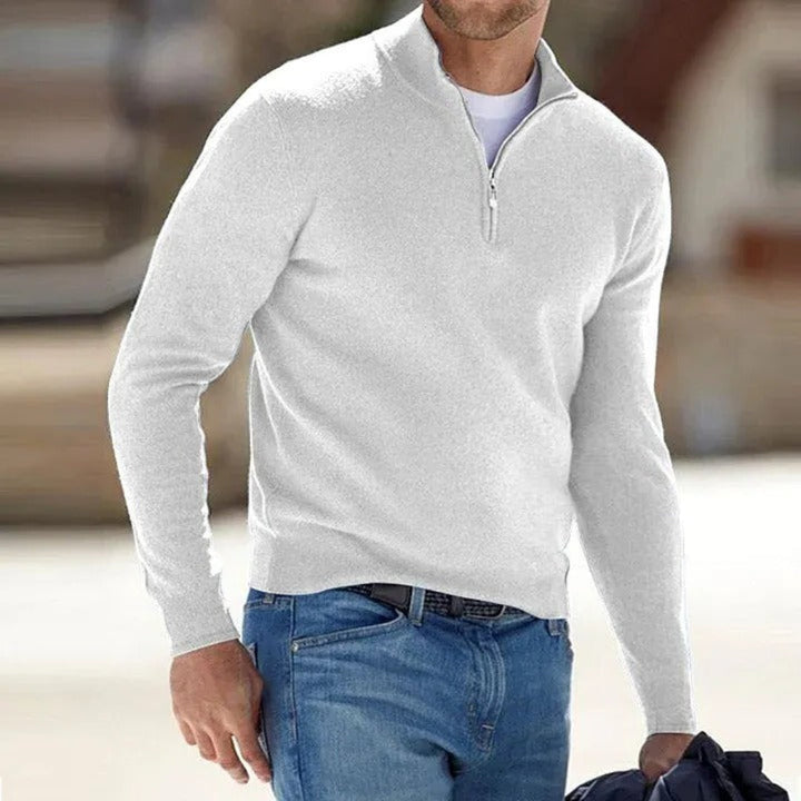 Stylish men's knitwear sweater with a practical full-zip front.