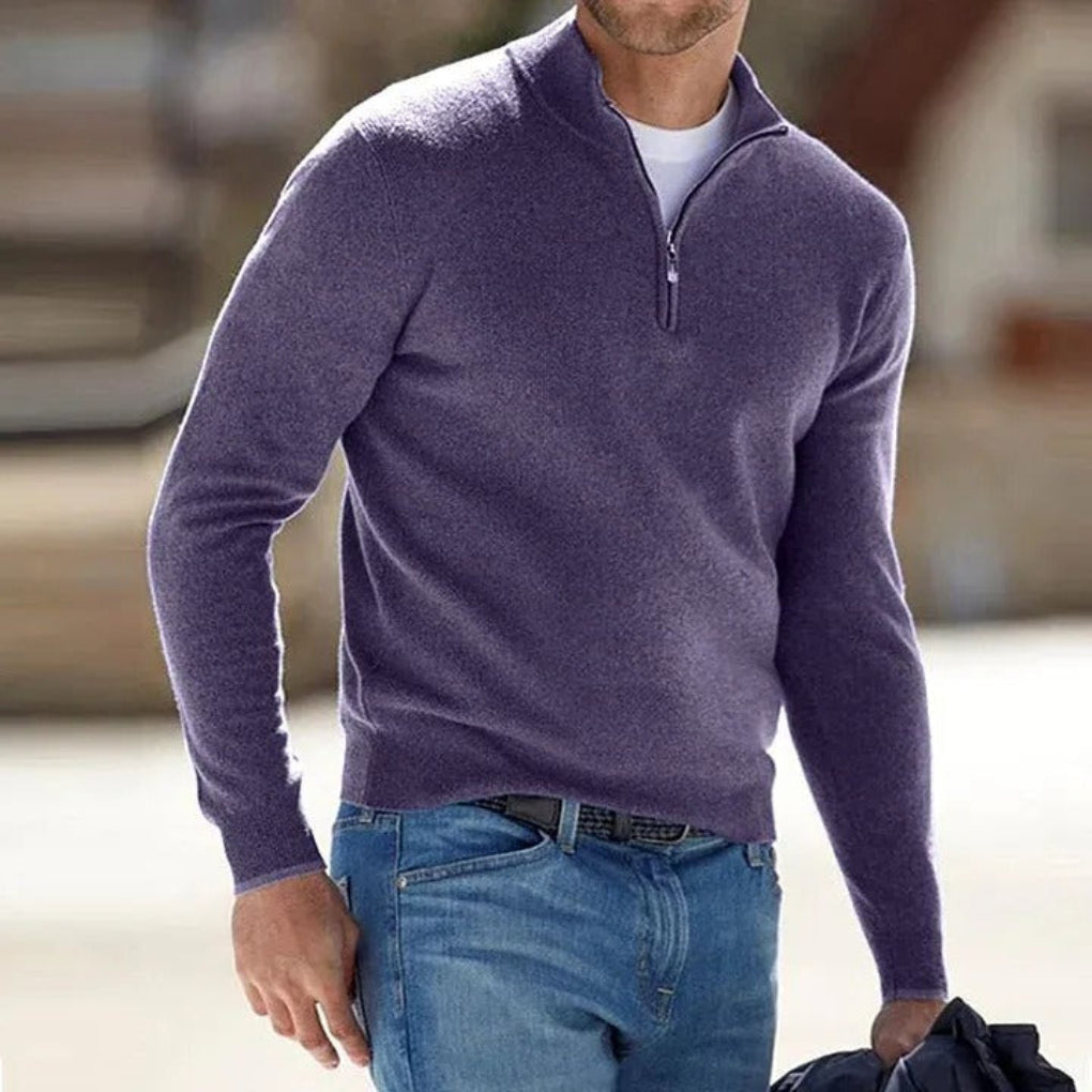 Effortless daily style with this men's long-sleeve zipper knit sweater.