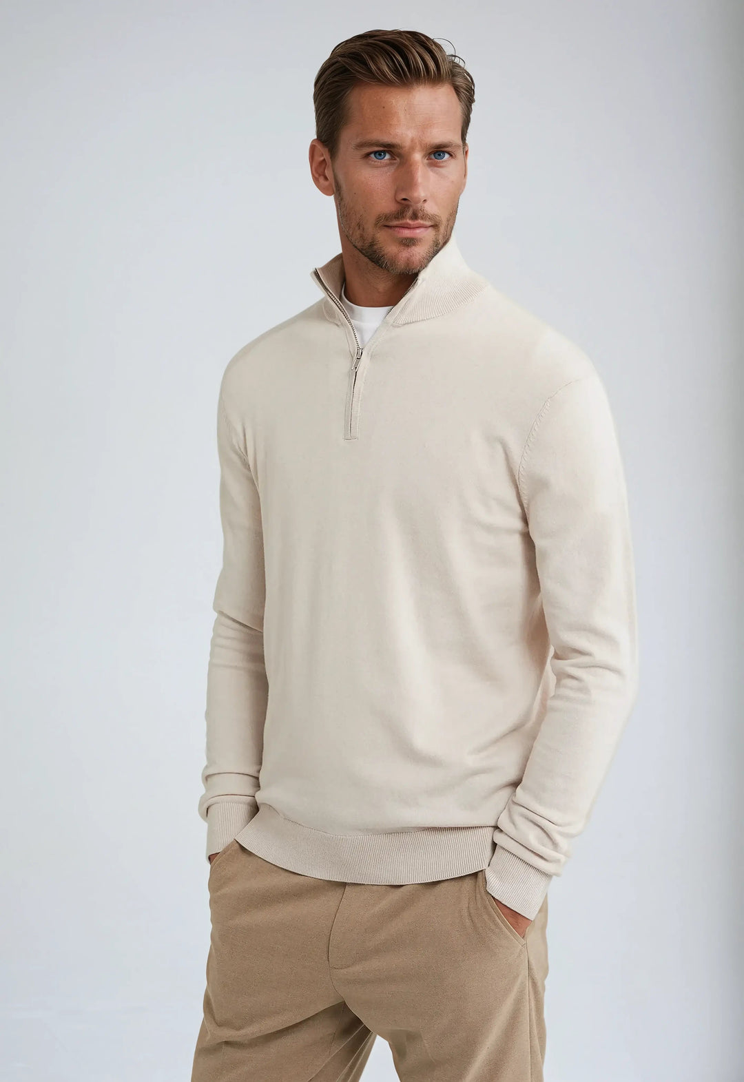 Men's casual long-sleeve half-zip sweatshirt. A versatile pullover for comfort, layering & smart casual fashion.