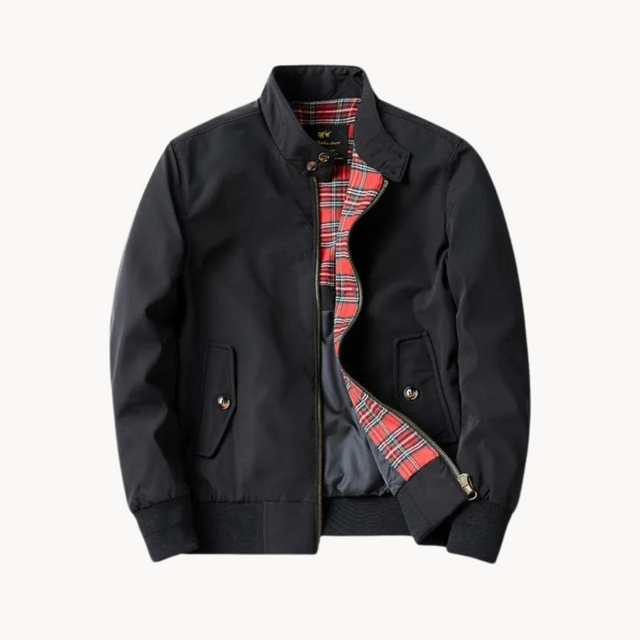 Versatile men's classic Harrington jacket with tartan interior, ideal for everyday outerwear & smart-casual looks.