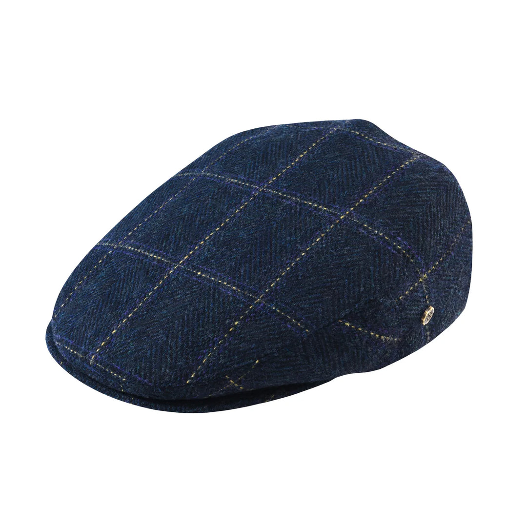 Man wearing a classic herringbone flat cap, ideal for a refined casual look or golf.