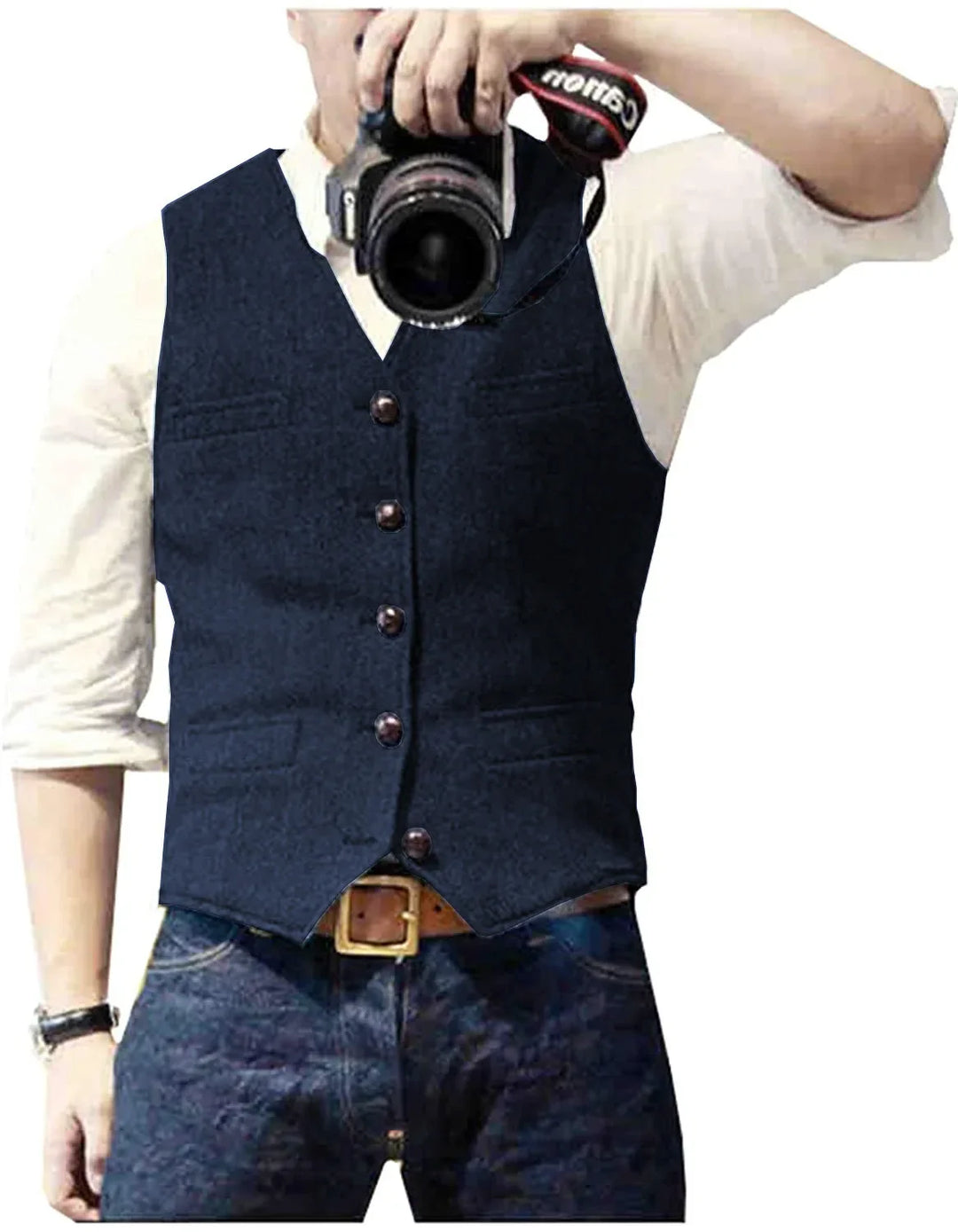 Men's classic herringbone vest, ideal for formal & smart casual wear. Tailored fit waistcoat.