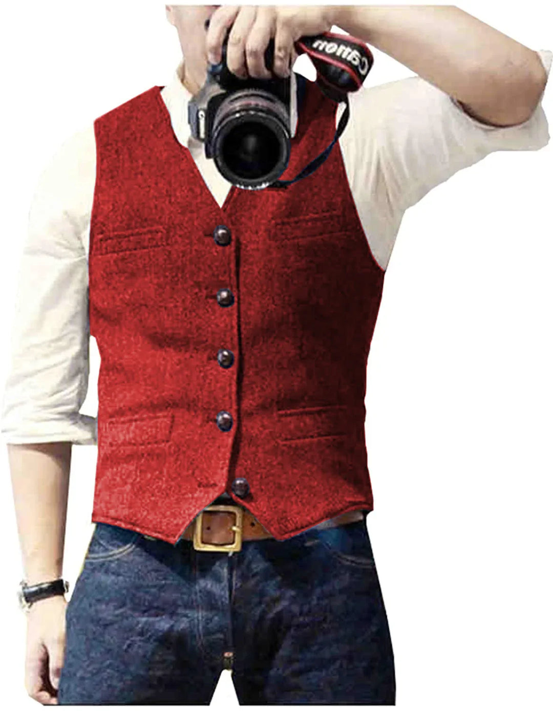 Versatile men's herringbone vest, easily styled for business meetings, weddings, or sophisticated casual looks.