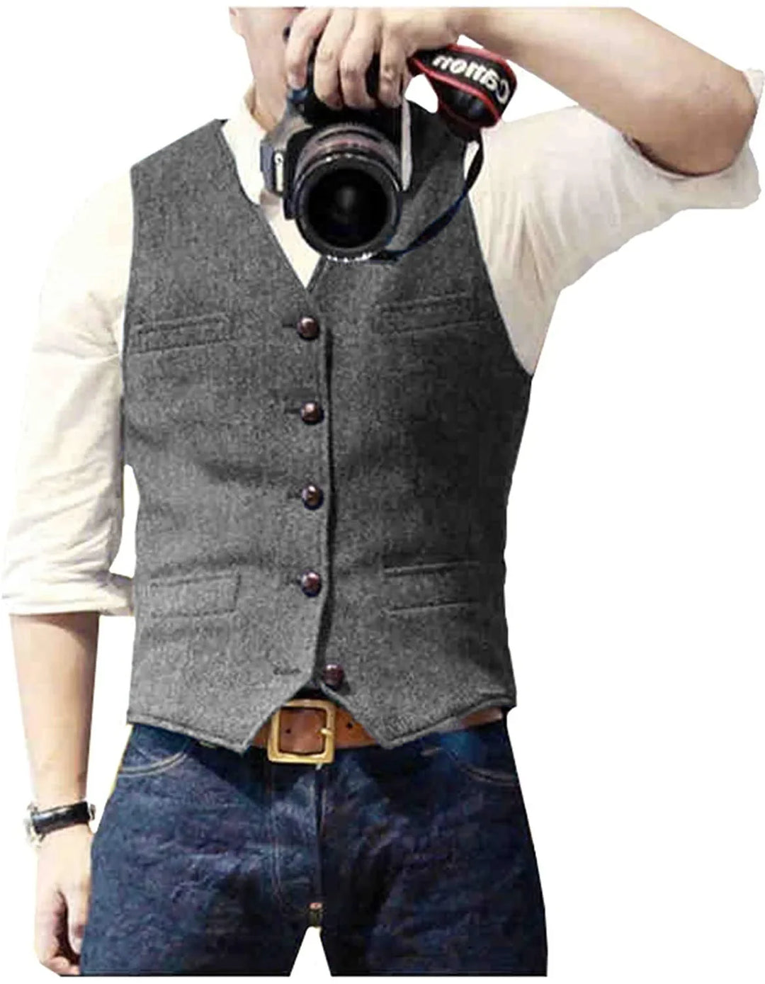 Classic men's herringbone vest with a refined pattern, suitable for both formal events & casual style.