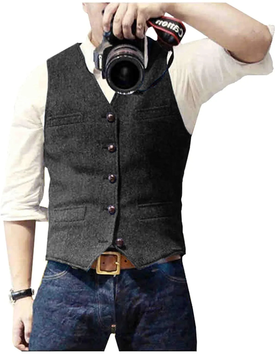 Stylish men's herringbone waistcoat, showcasing a timeless design for elegant business and wedding wear.