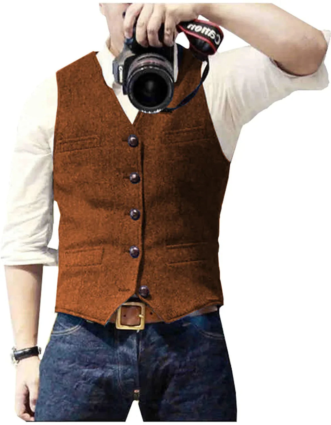 Smart casual men's herringbone waistcoat, offering a dapper classic style for everyday elegance.