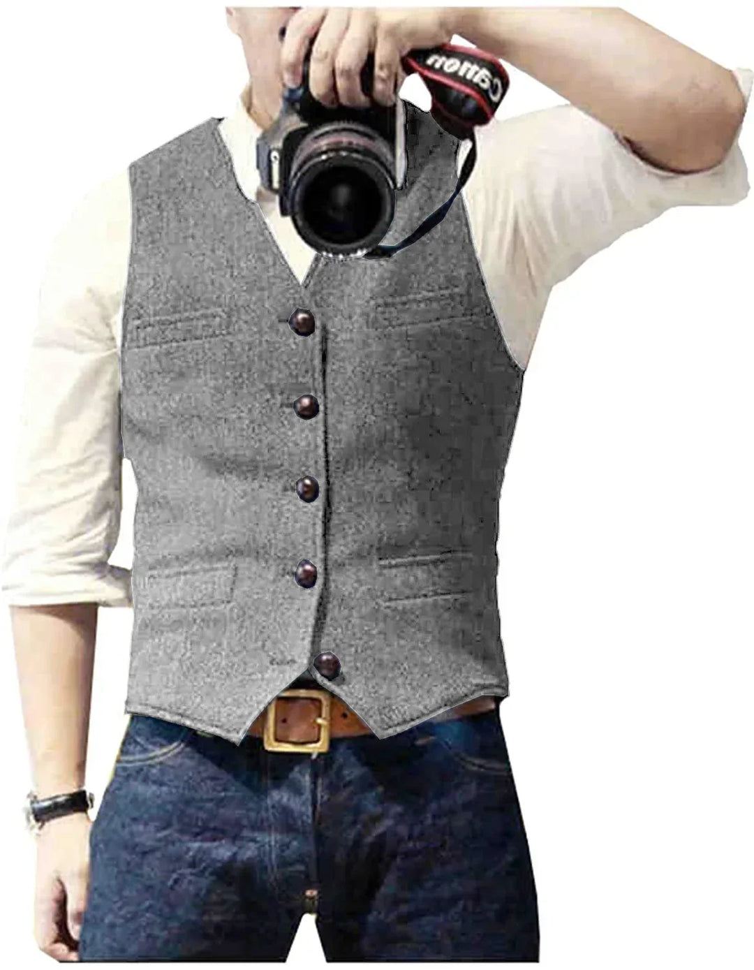 Men's herringbone vest, bridging formal and smart casual styles with ease for a tailored look.