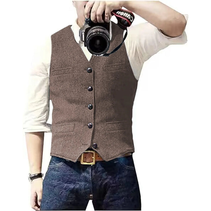 Elegant men's herringbone waistcoat, ideal for formal events, business, or smart casual outfits.