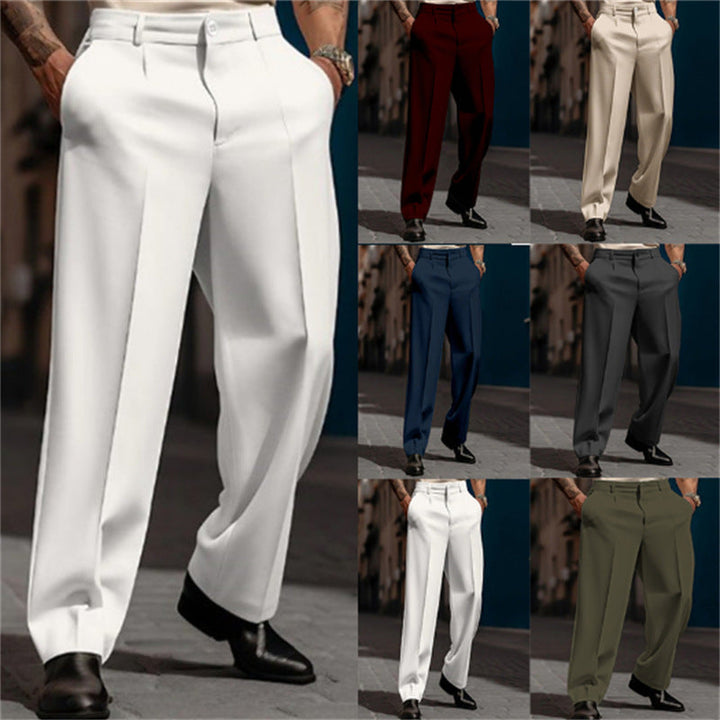 Elegant men's wide leg suit trousers with a flattering high-waisted design, offering a comfortable and stylish look.