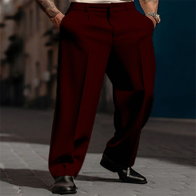 Comfortable men's wide leg suit trousers with a high waist, designed for all-day wear, combining elegance and versatility.