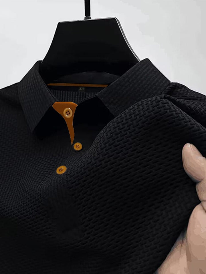Stylish men's knit polo shirt, classic design. Ideal for summer, casual wear & smart everyday comfort.
