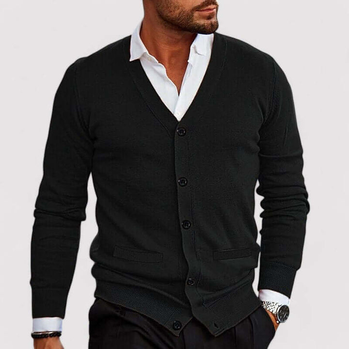 Cozy men's knitted cardigan sweater with a relaxed fit, perfect for autumn casual wear & men's fashion.