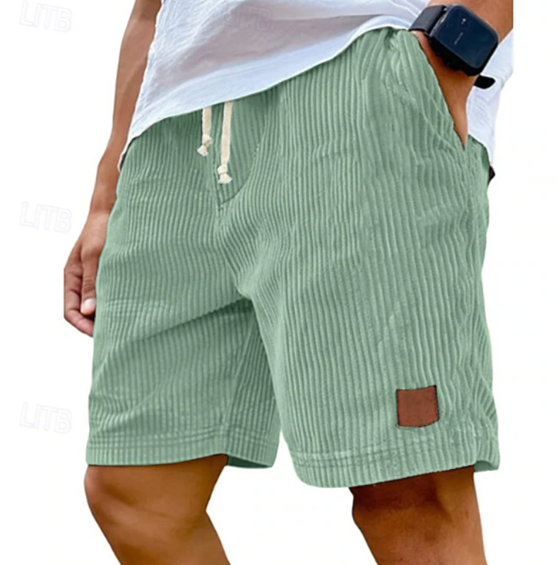 Comfortable men's lace-up corduroy shorts for summer, suitable for beach, vacation, and daily wear.