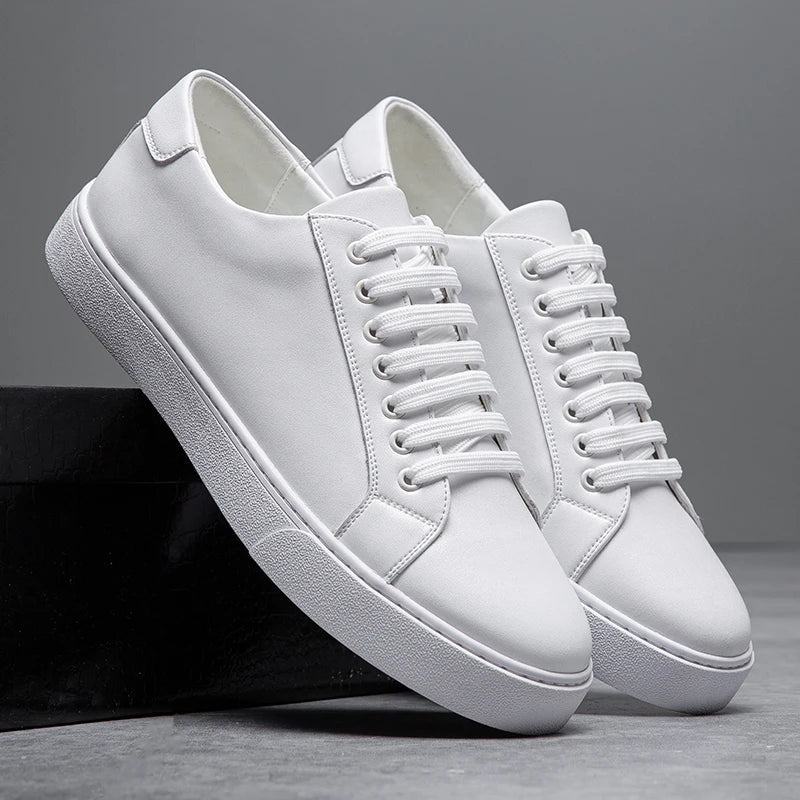 Men's leather-look low top trainers for a polished casual look