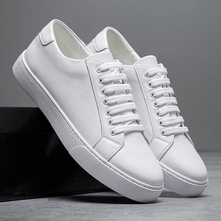 Men's leather-look low top trainers for a polished casual look