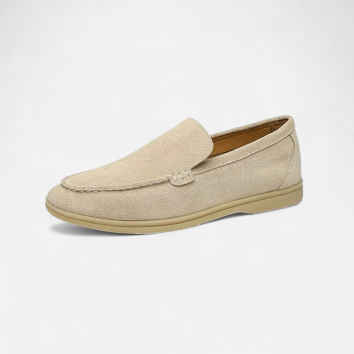 Stylish men's slip-on loafers for casual, formal, or dress wear. Available in light brown, black, or beige.