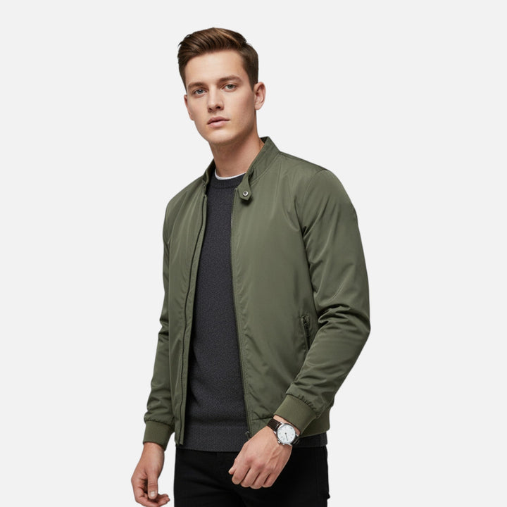 Men's classic lightweight bomber jacket with ribbed collar, cuffs & hem. Stylish outerwear for transitional seasons.
