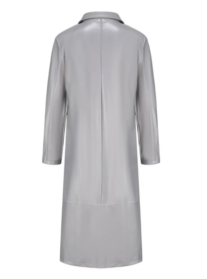 Discover timeless style with this men's classic long leather coat.