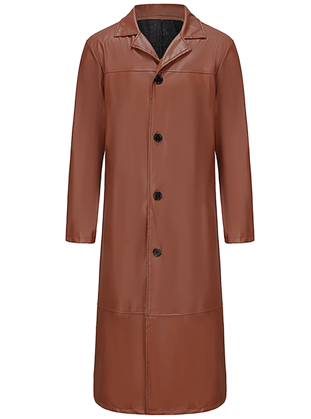 Close-up of the rich texture on a men's classic long leather coat.