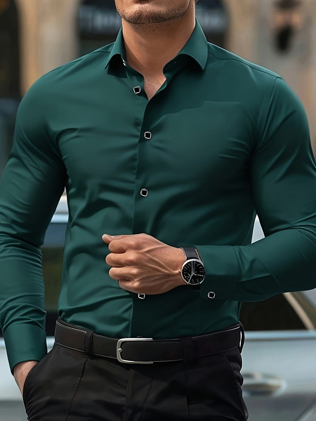 Black men's long sleeve shirt, ideal for smart casual or everyday wear. Timeless design & comfortable, easy style.