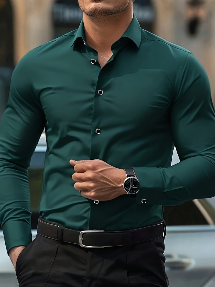 Black men's long sleeve shirt, ideal for smart casual or everyday wear. Timeless design & comfortable, easy style.