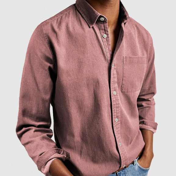 Men's classic long-sleeve button-down shirt, comfortable & versatile for everyday and smart casual wear.