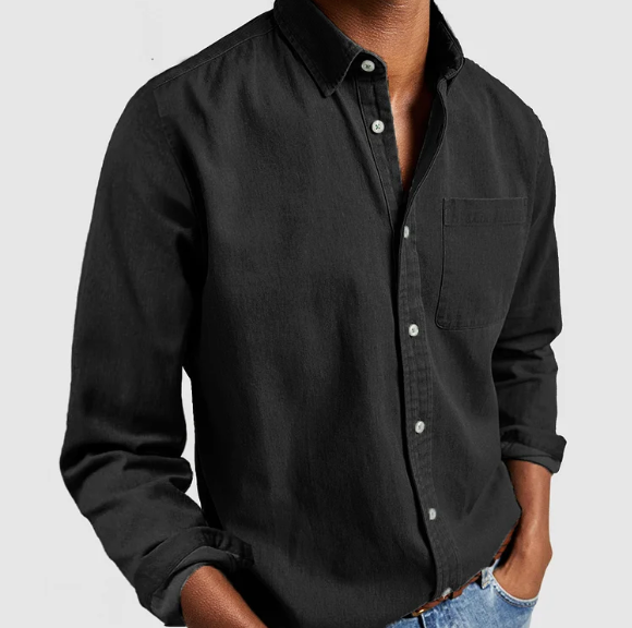 Classic men's collared button-down shirt, long sleeve, comfortable & versatile for smart casual fashion.