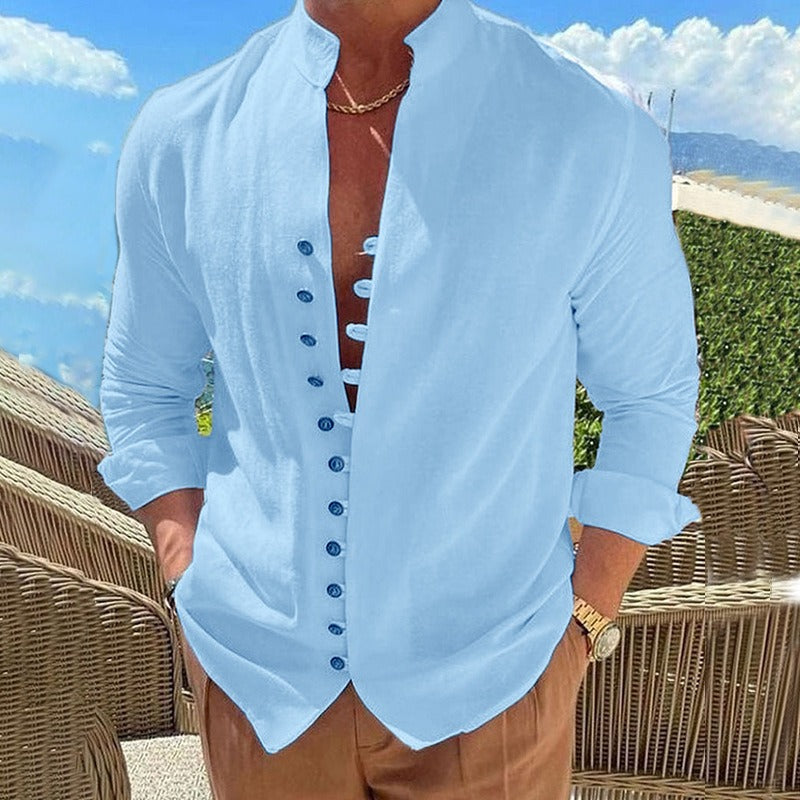 Men's classic long sleeve button-down shirt for smart casual everyday wear, comfortable & stylish.