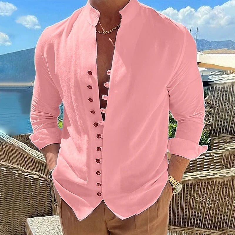 Versatile men's casual long sleeve button-down shirt, perfect for smart casual or everyday style.