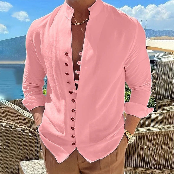 Versatile men's casual long sleeve button-down shirt, perfect for smart casual or everyday style.