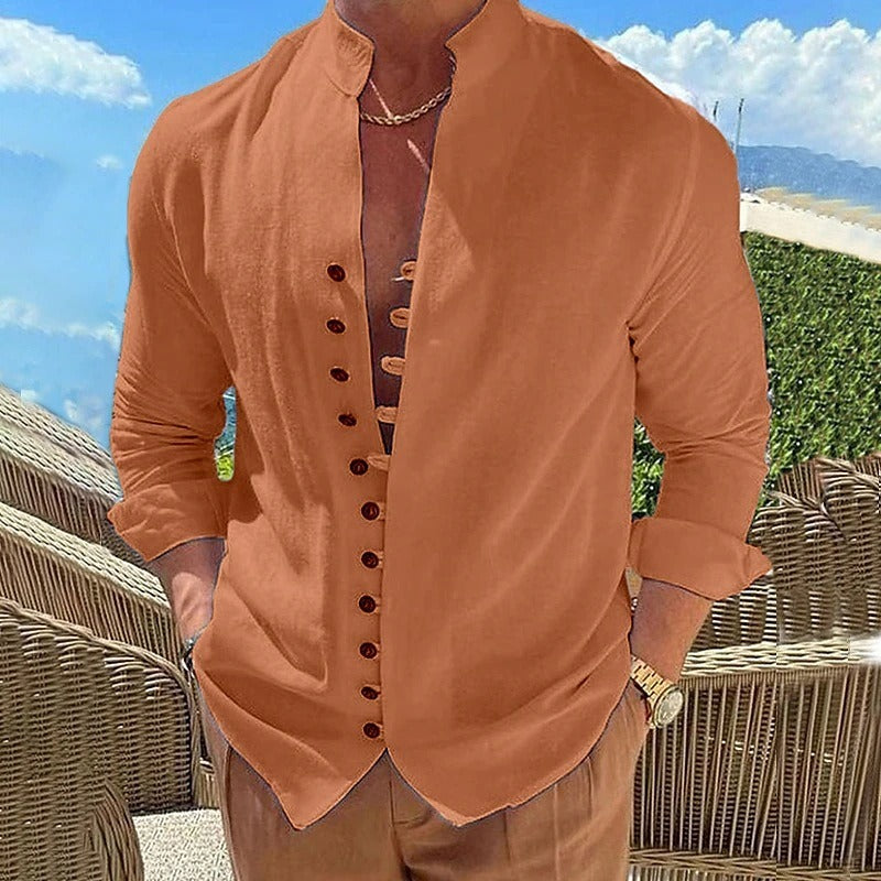 Stylish men's button-down long sleeve shirt, great for smart casual events & versatile everyday wear.