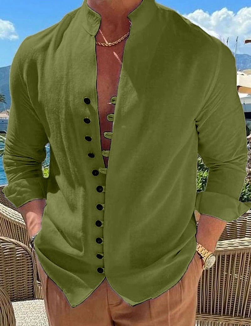Plain men's classic long sleeve button-down shirt, a versatile and comfortable staple for casual apparel.