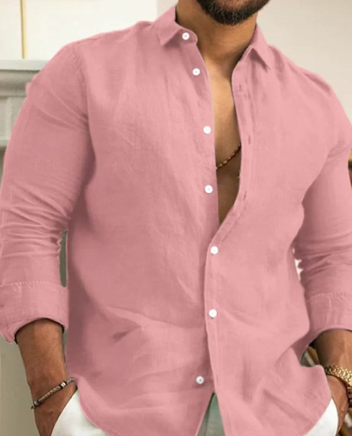 New men's classic long-sleeve shirt, a timeless and breathable casual top designed for warm-weather comfort & style.