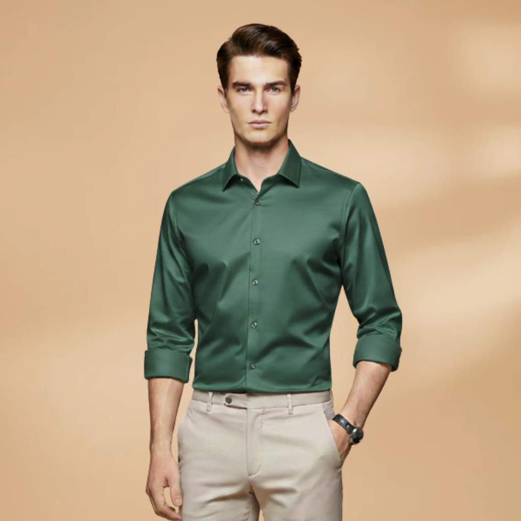 Men's slim fit long sleeve collared shirt, modern take on a dress shirt essential.