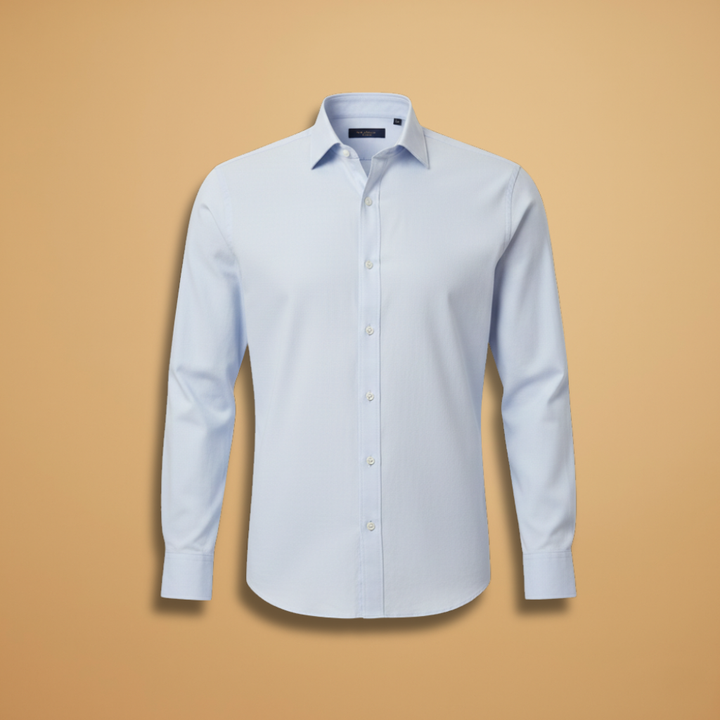 Men's classic long sleeve button-up shirt in white, perfect for business casual or formal wear.