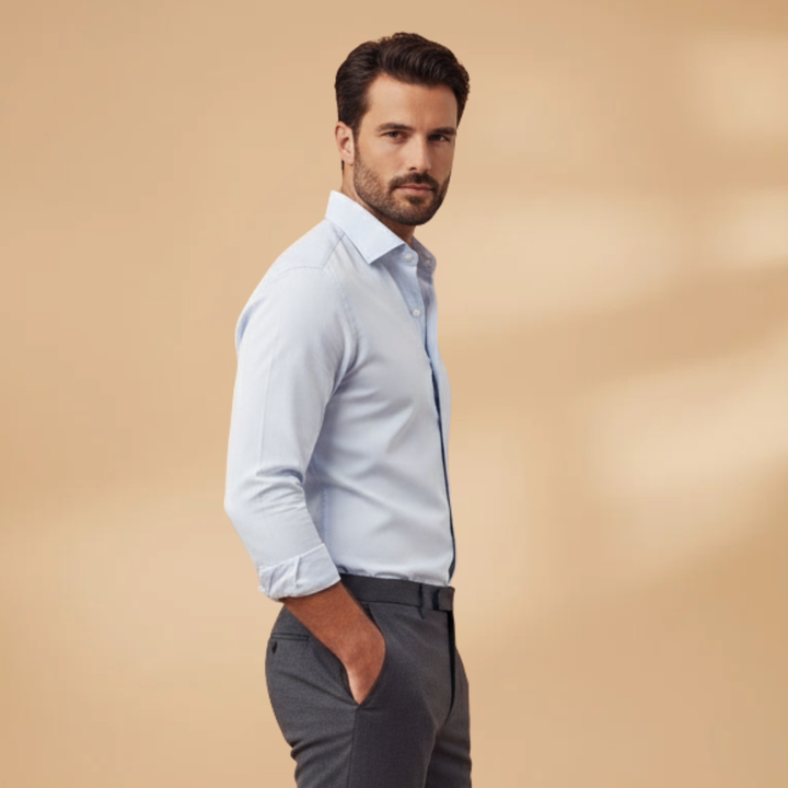 Casual men's long sleeve shirt, button-up design, a comfortable and classic wardrobe essential.