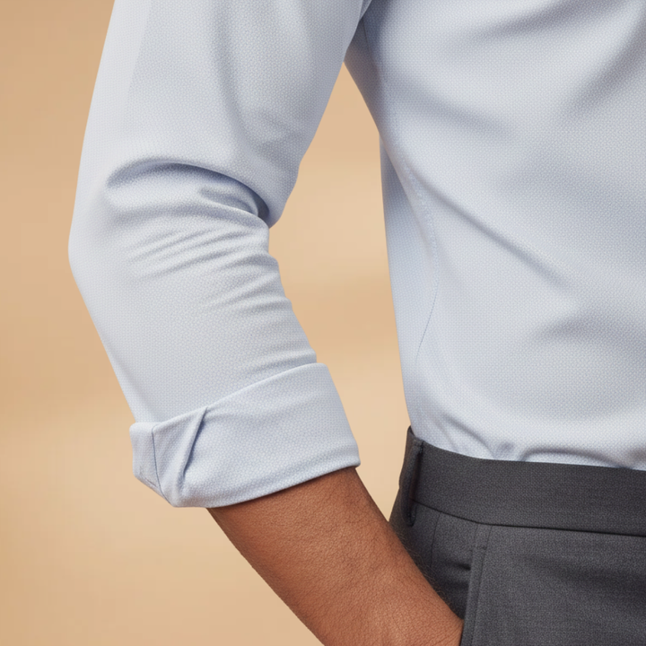 Elegant men's classic button-up shirt with long sleeves, great for formal events or office attire.